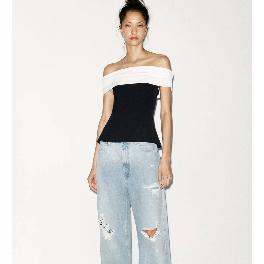 Zara Off The Shoulder Combination Top